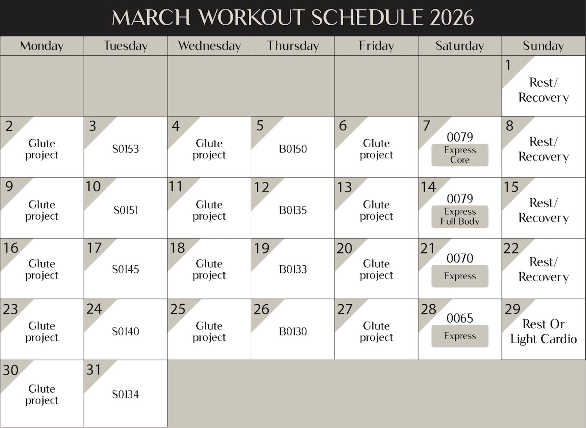 March Training Schedule